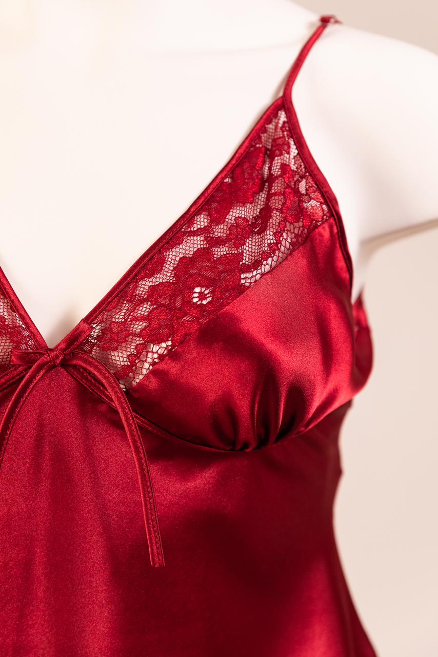 Satin Rose Lace-Trim Cami & Flutter Short Set