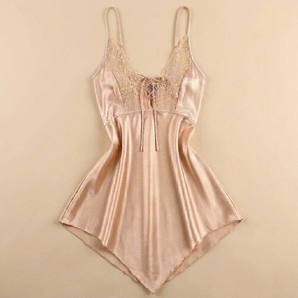BabyDoll Satin Short Dress - Beige 1821