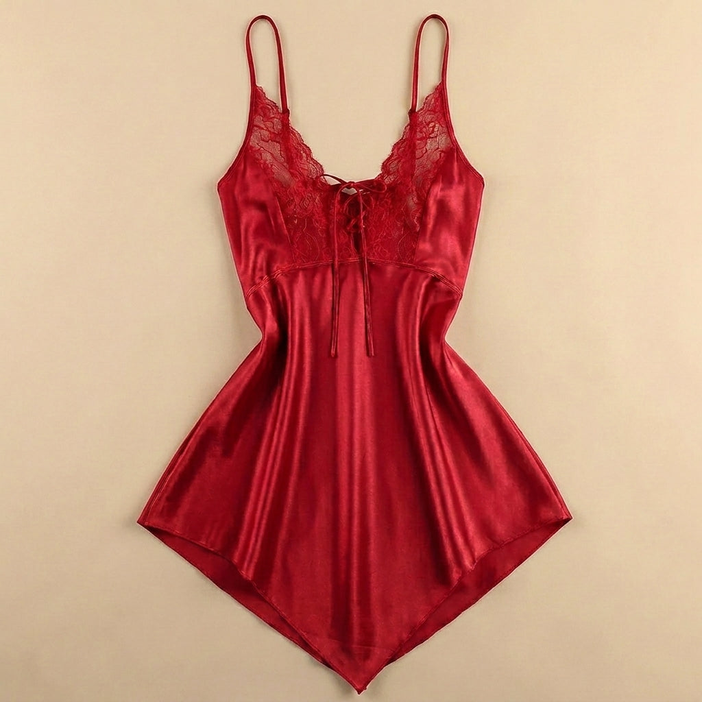 BabyDoll Satin Short Dress - Red 1821