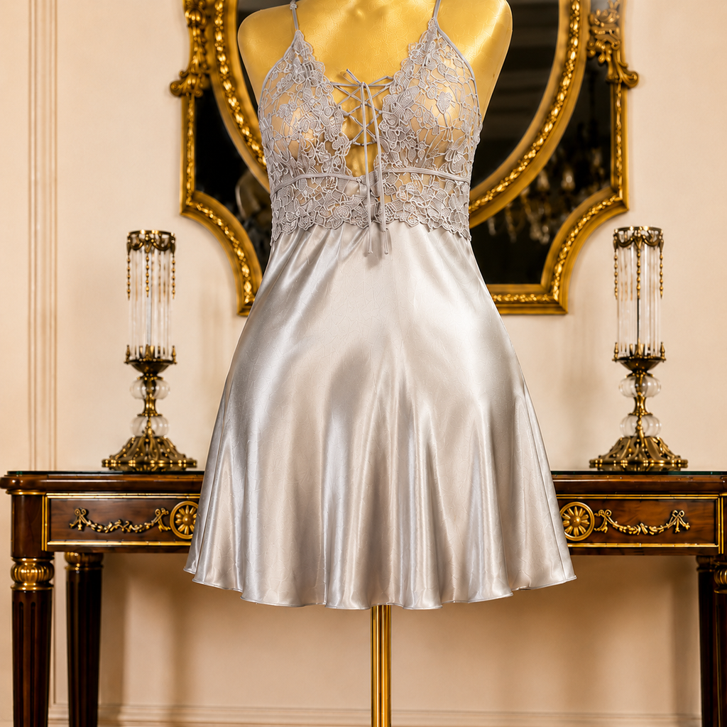 Off White Opal Satin Short Dress