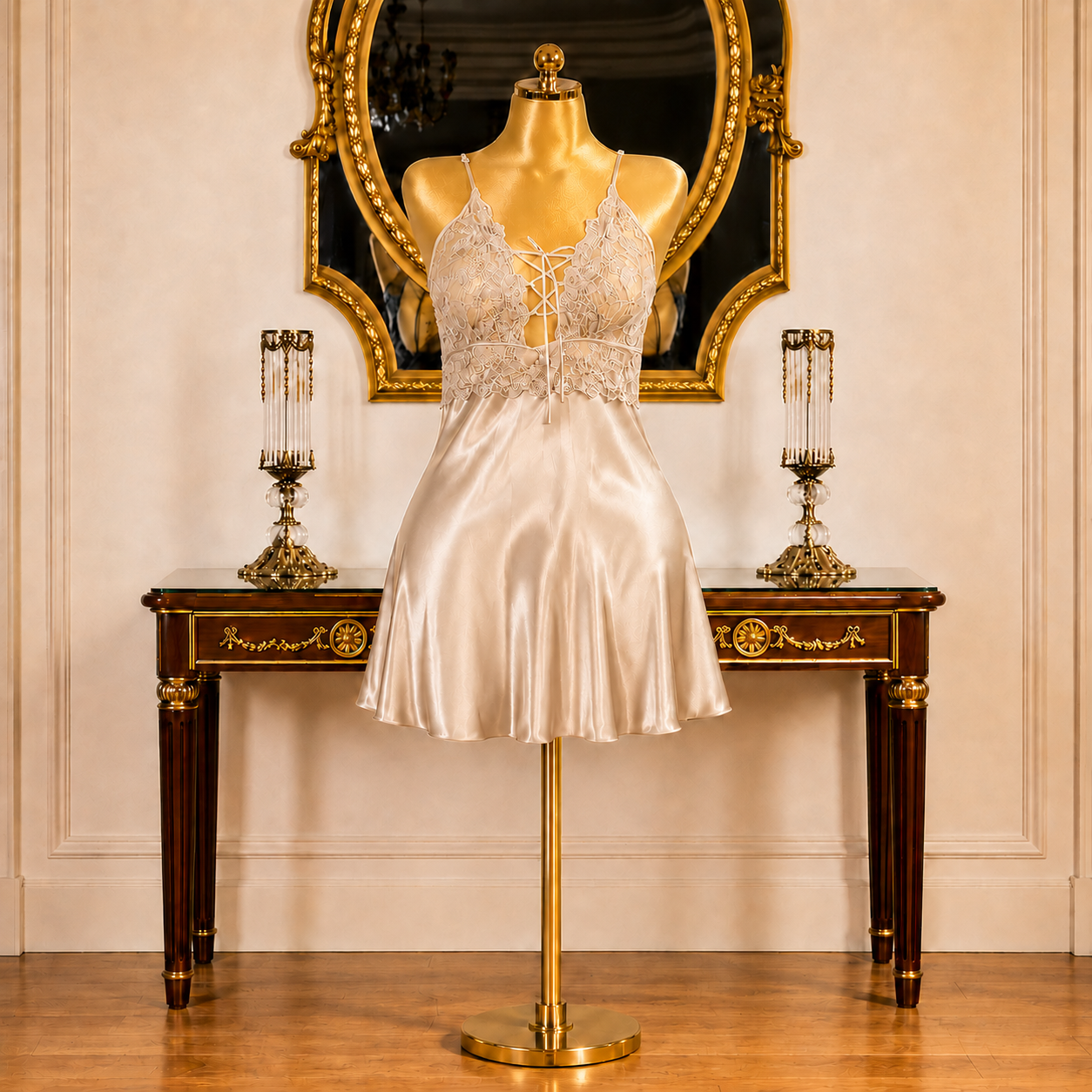 Soft Beige Opal Satin Short Dress