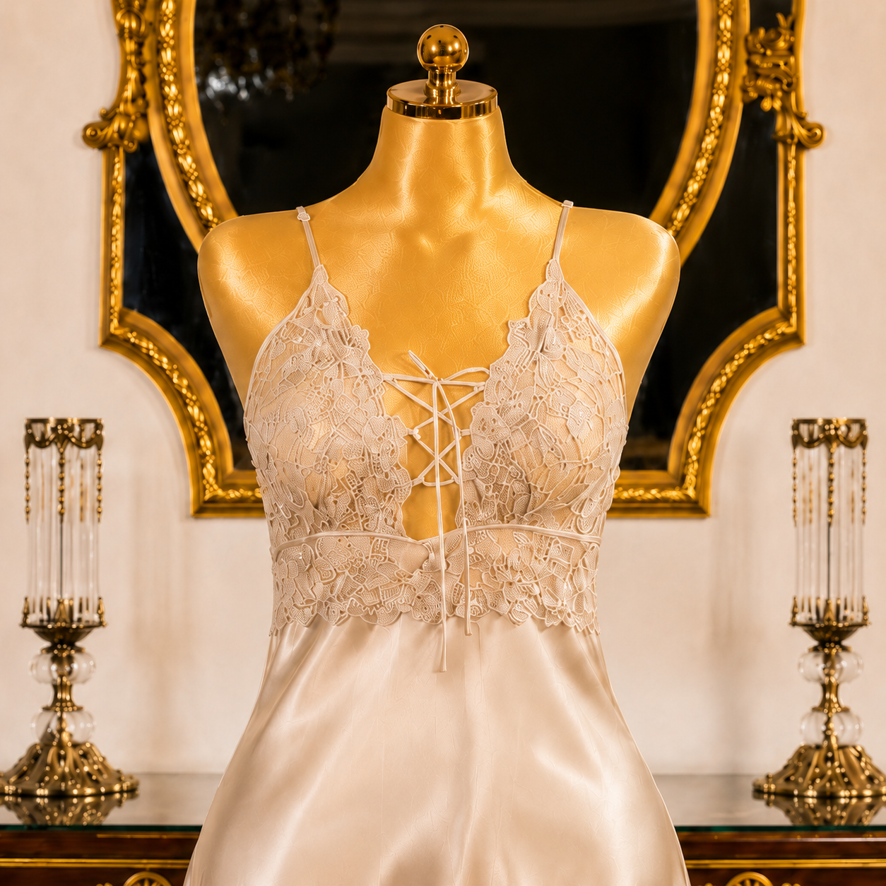 Soft Beige Opal Satin Short Dress