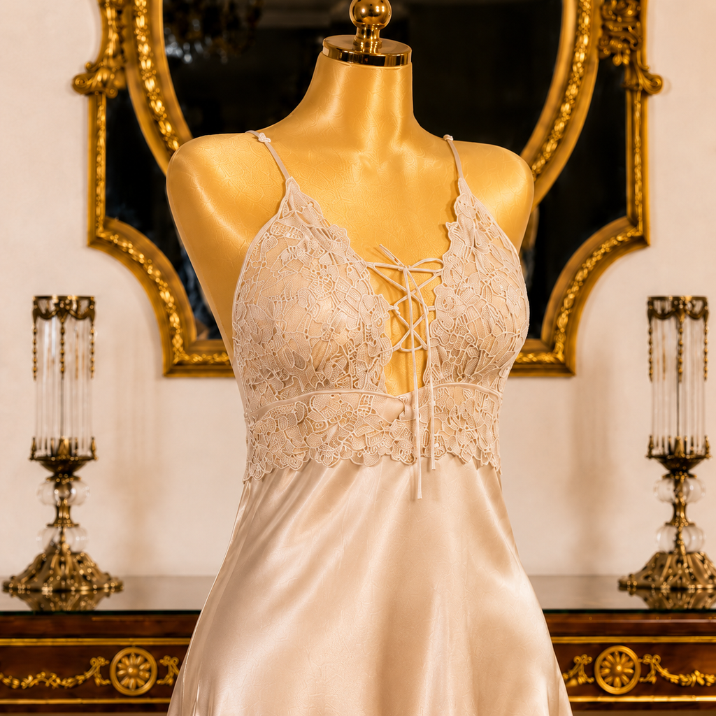 Soft Beige Opal Satin Short Dress