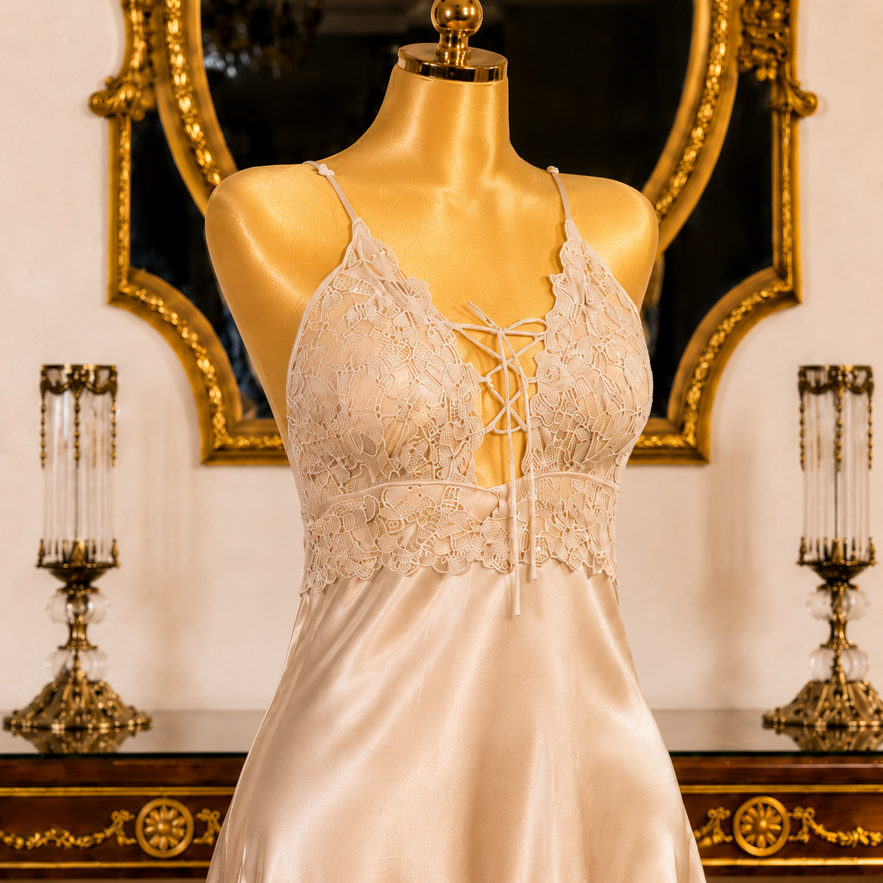 Soft Beige Opal Satin Short Dress