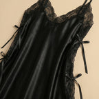 Satin Open-Back Slip Short Dress - Black 1819