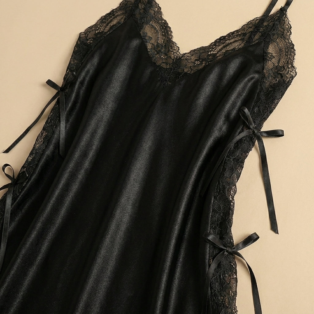Satin Open-Back Slip Short Dress - Black 1819