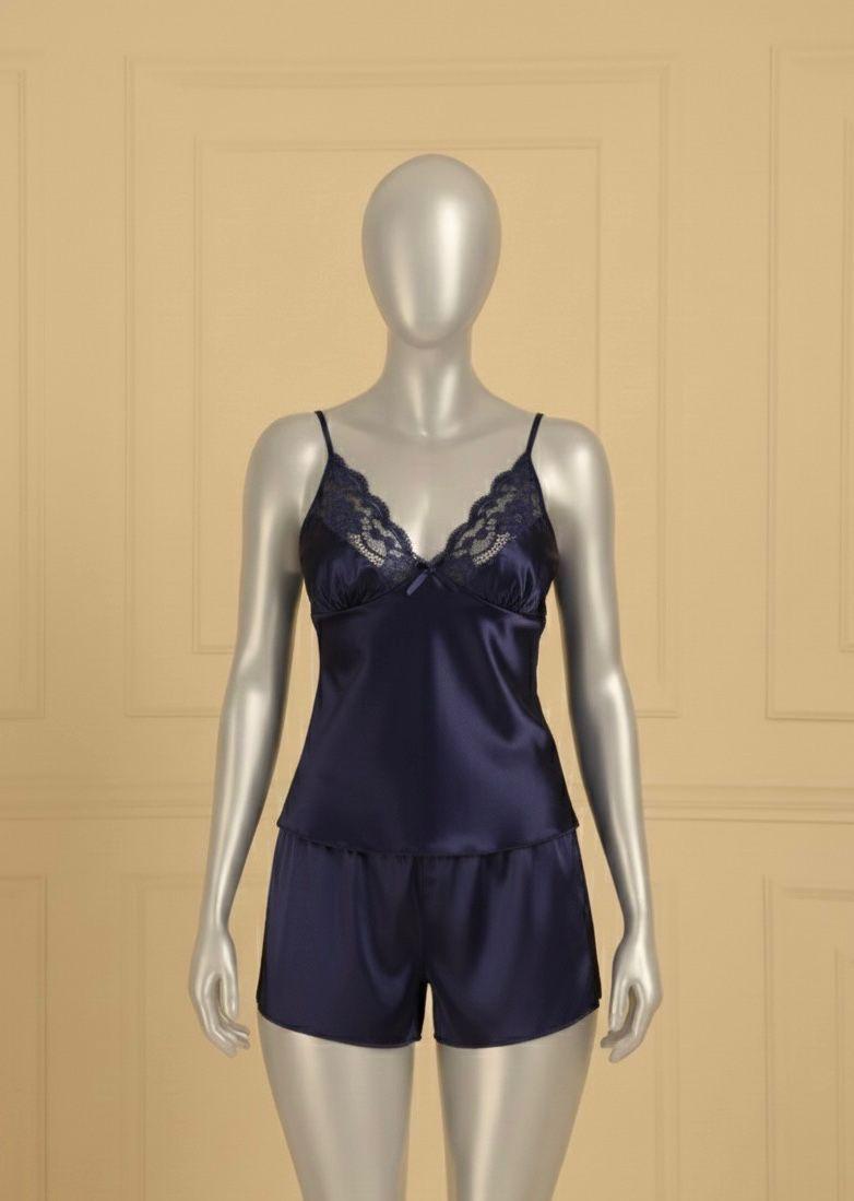 Satin Rose Lace-Trim Cami & Flutter Short Set