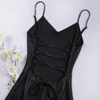 Midnight Kiss Satin Short Dress - Black 213