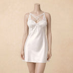 Ivory Lace White Satin Short Dress 2443