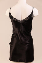 Satin Open-Back Slip Short Dress - Black 1819
