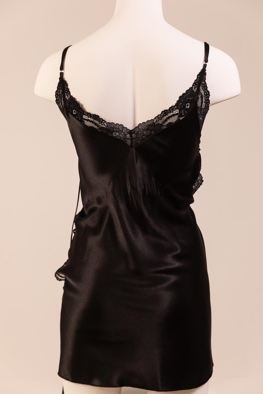 Satin Open-Back Slip Short Dress - Black 1819