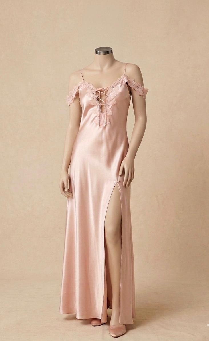 Blush Pink Long Satin Dress 1877