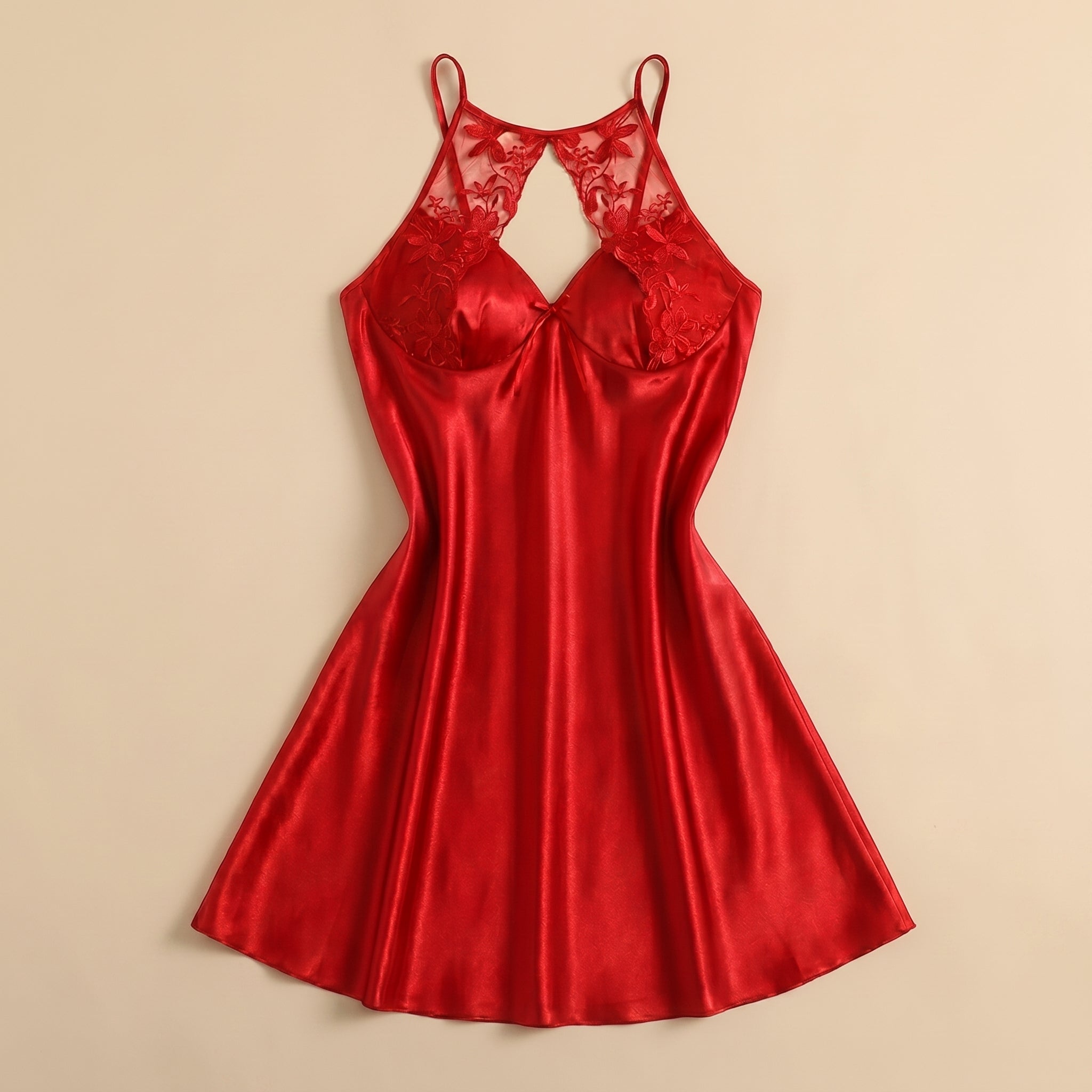 Night Satin Short Dress - Red 2285