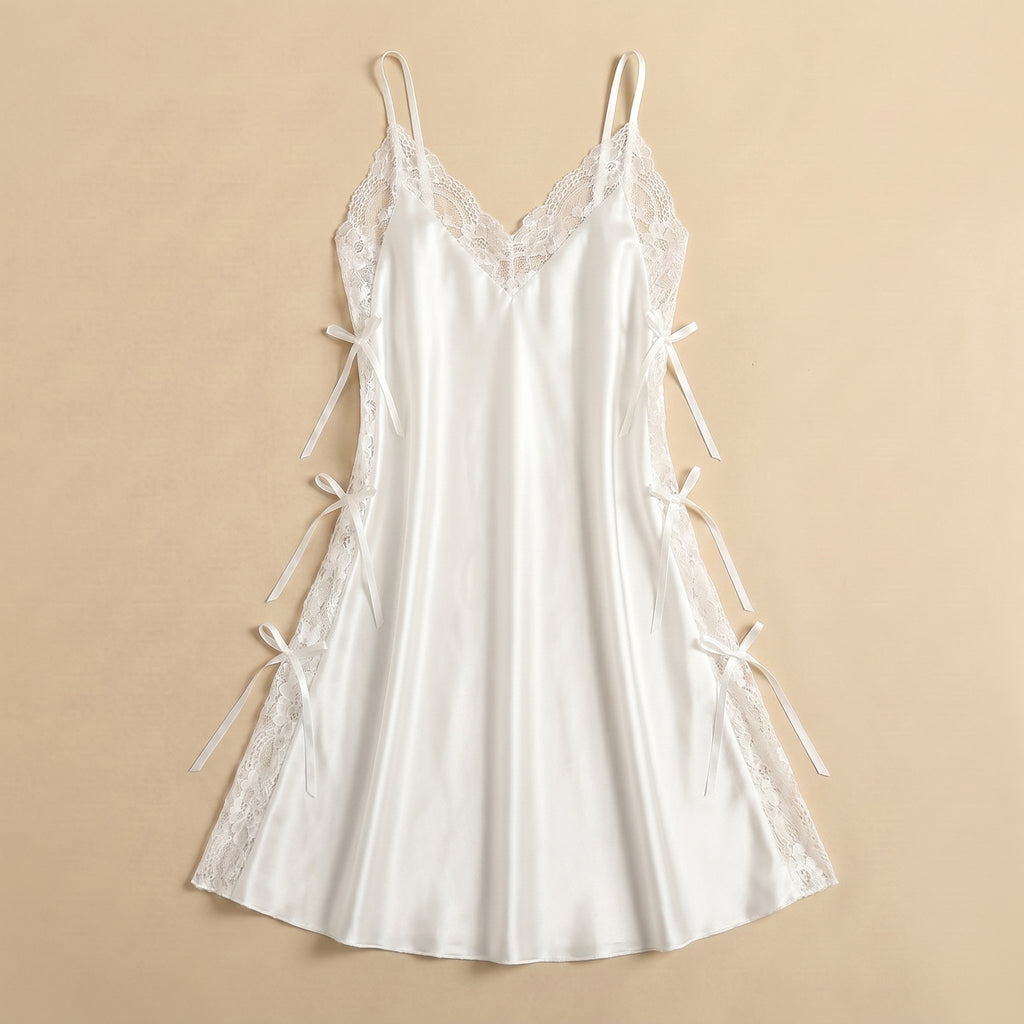 Satin Open-Back Slip Short Dress - White 1819