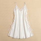 Satin Open-Back Slip Short Dress - White 1819