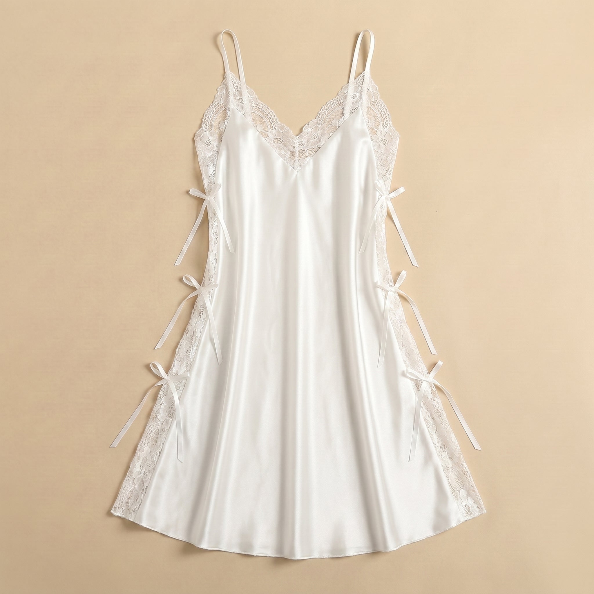 Satin Open-Back Slip Short Dress - White 1819