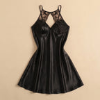 Night Satin Short Dress - Black 2285