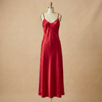 Midnight Kiss Long Satin Dress - Red