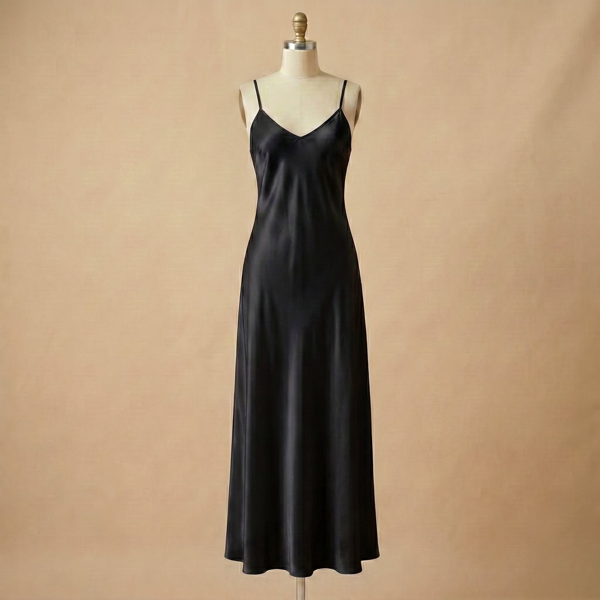 Midnight Kiss Long Satin Dress - Black