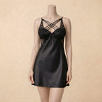Ivory Lace Black Satin Dress 2443
