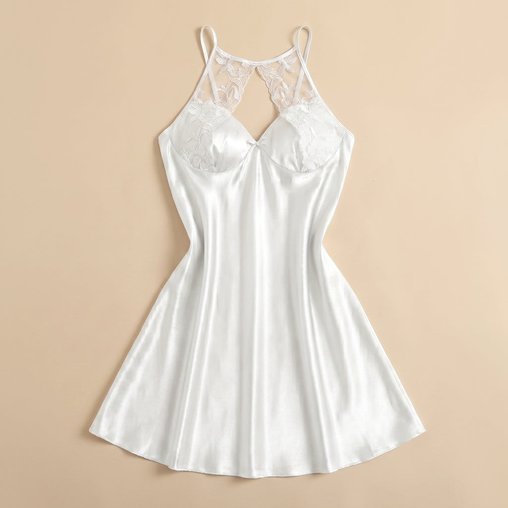 Night Satin Short Dress - White 2285