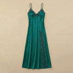 Emerald Whisper Long Satin Dress