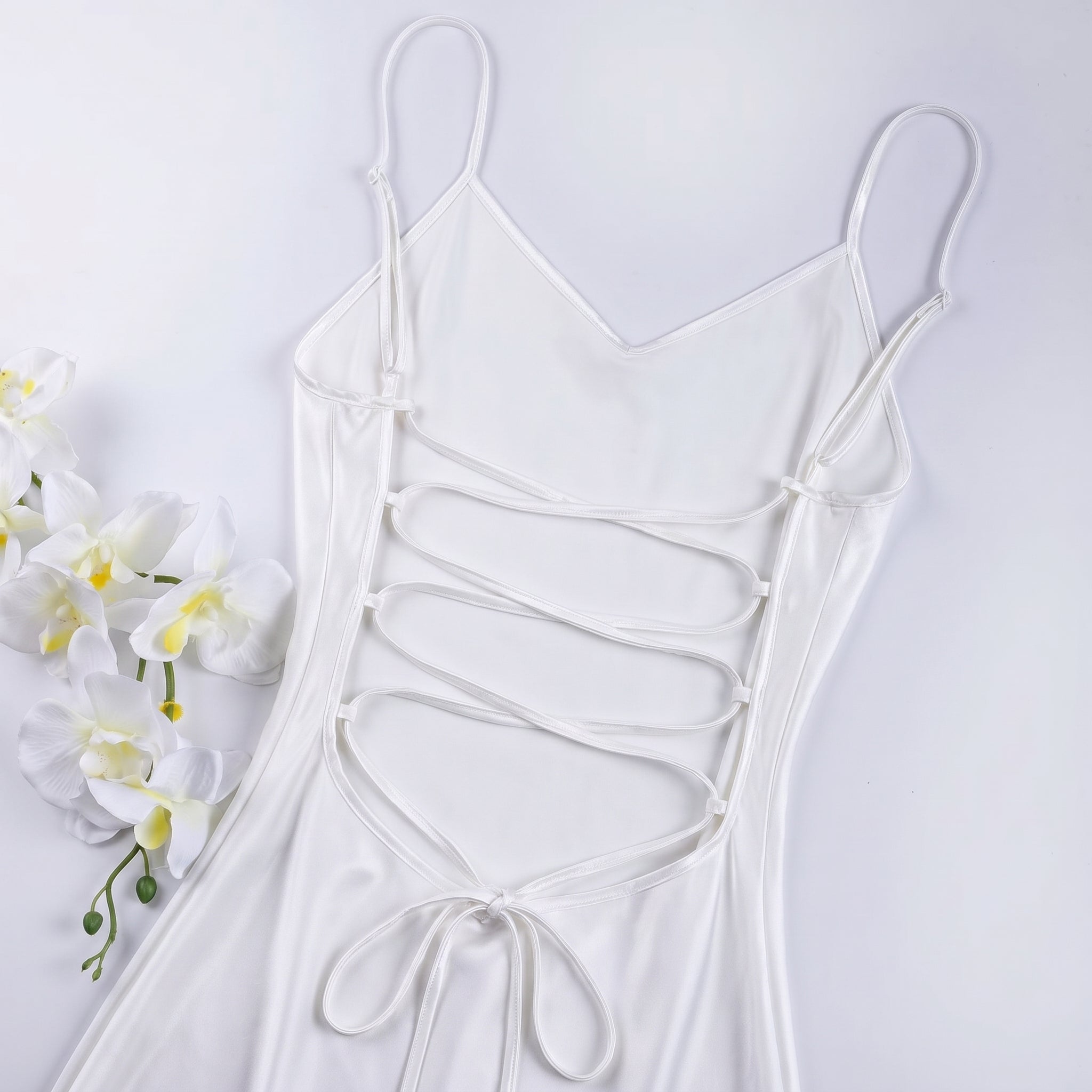 Midnight Kiss Satin Short Dress - White 213