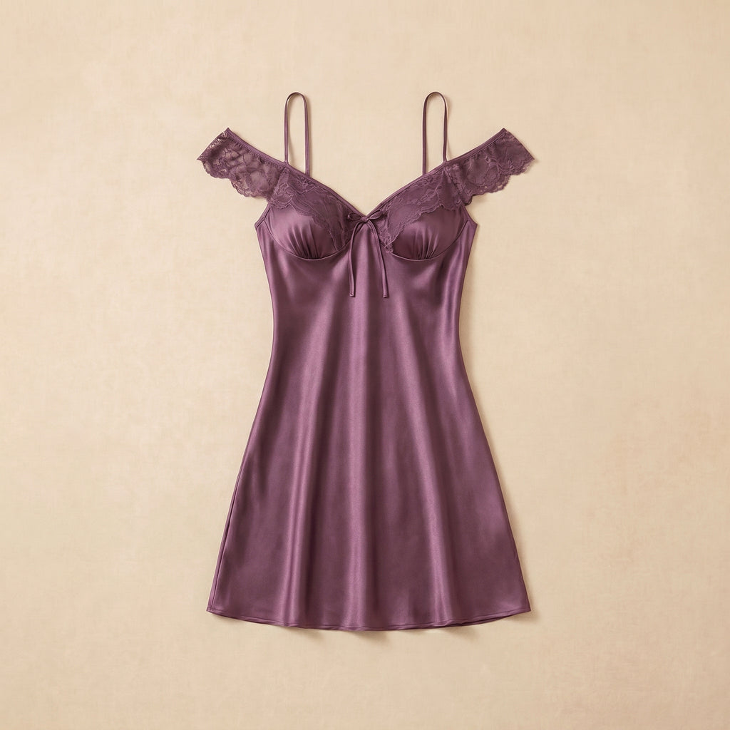 Mauve Lace Satin Short Dress