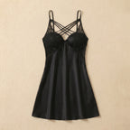 Ivory Lace Black Satin Dress 2443