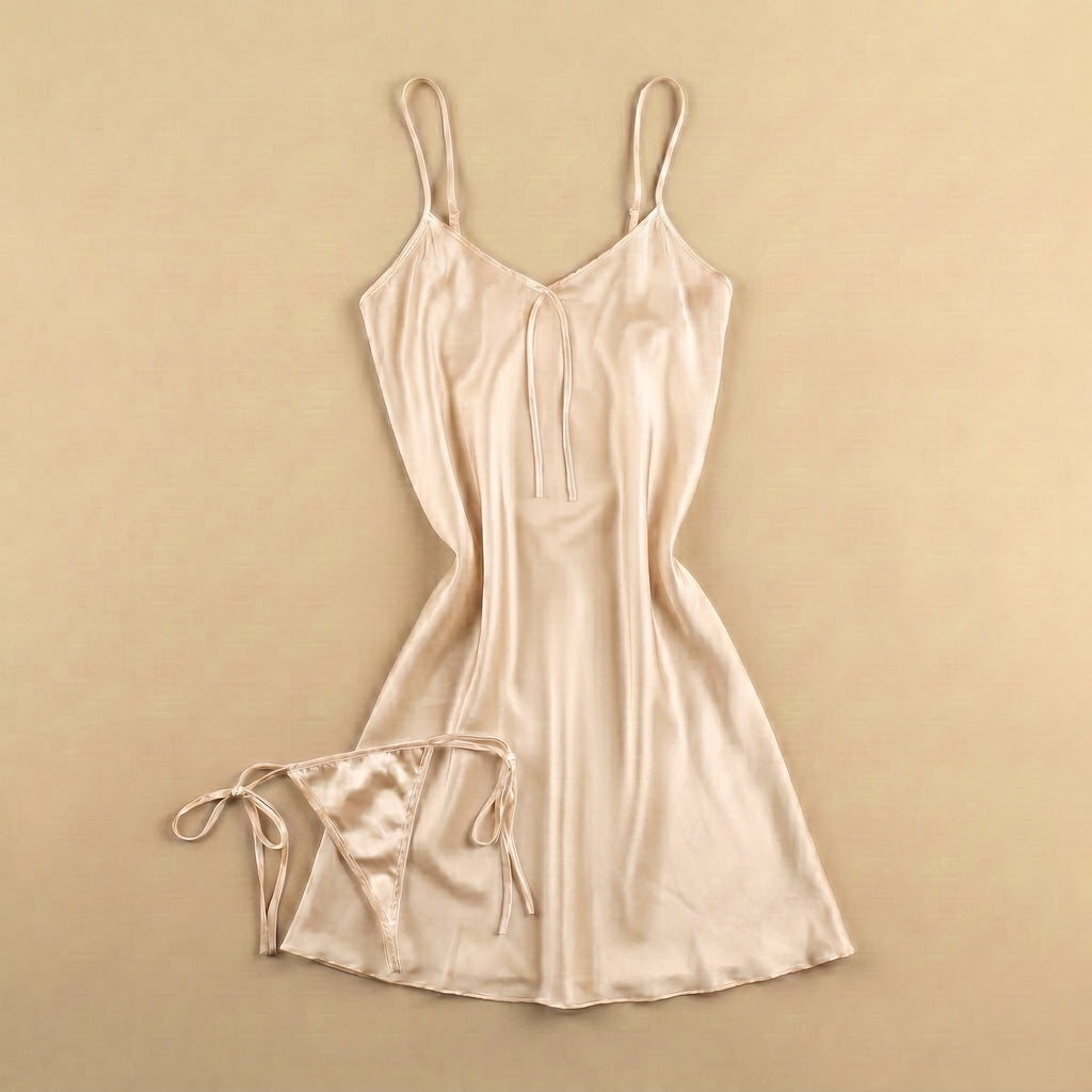 Midnight Kiss Satin Short Dress - Light Biege 213