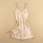 Midnight Kiss Satin Short Dress - Light Biege 213