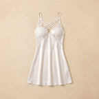 Ivory Lace White Satin Short Dress 2443