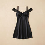 Midnight Lace Satin Short Dress