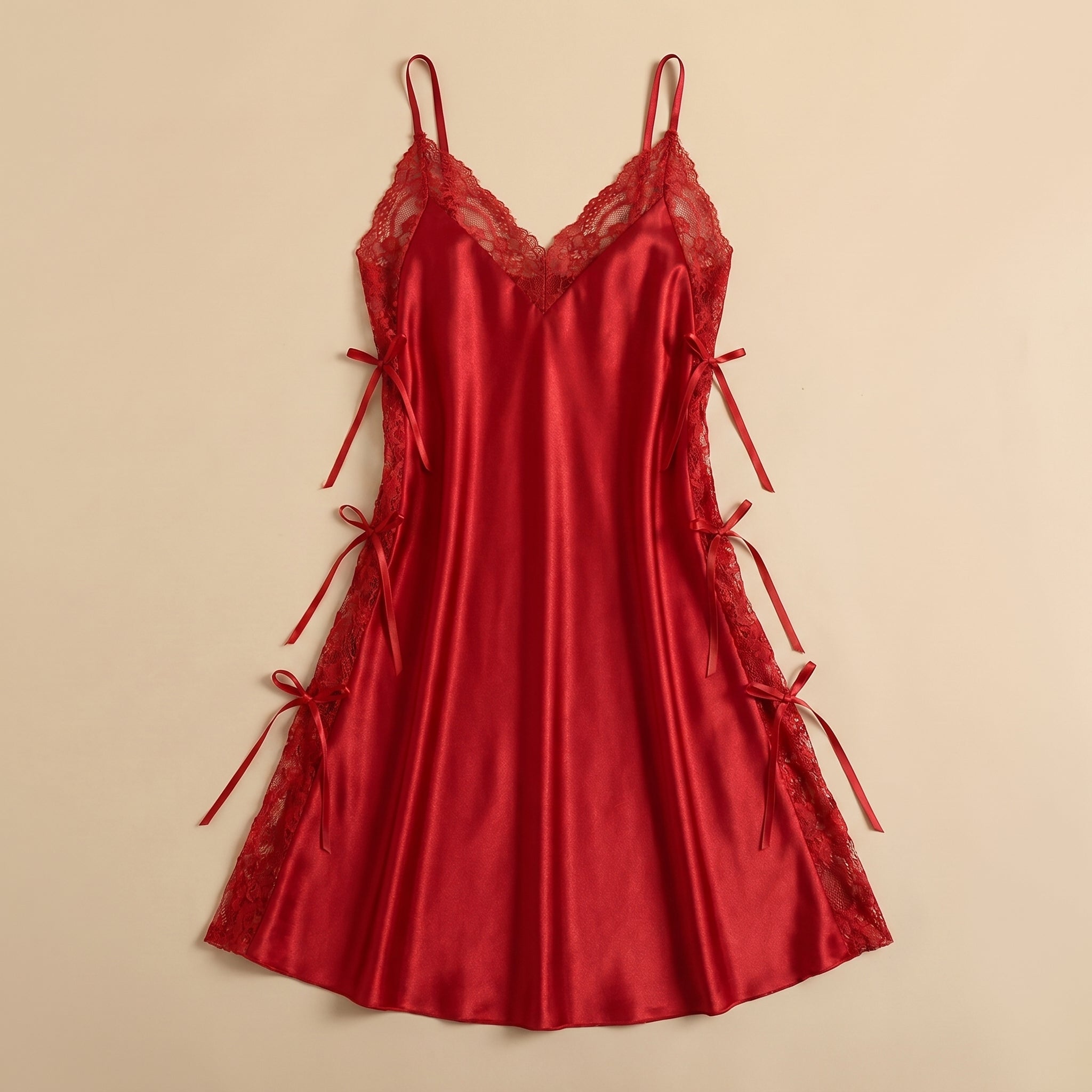 Satin Open-Back Slip Short Dress - Red 1819