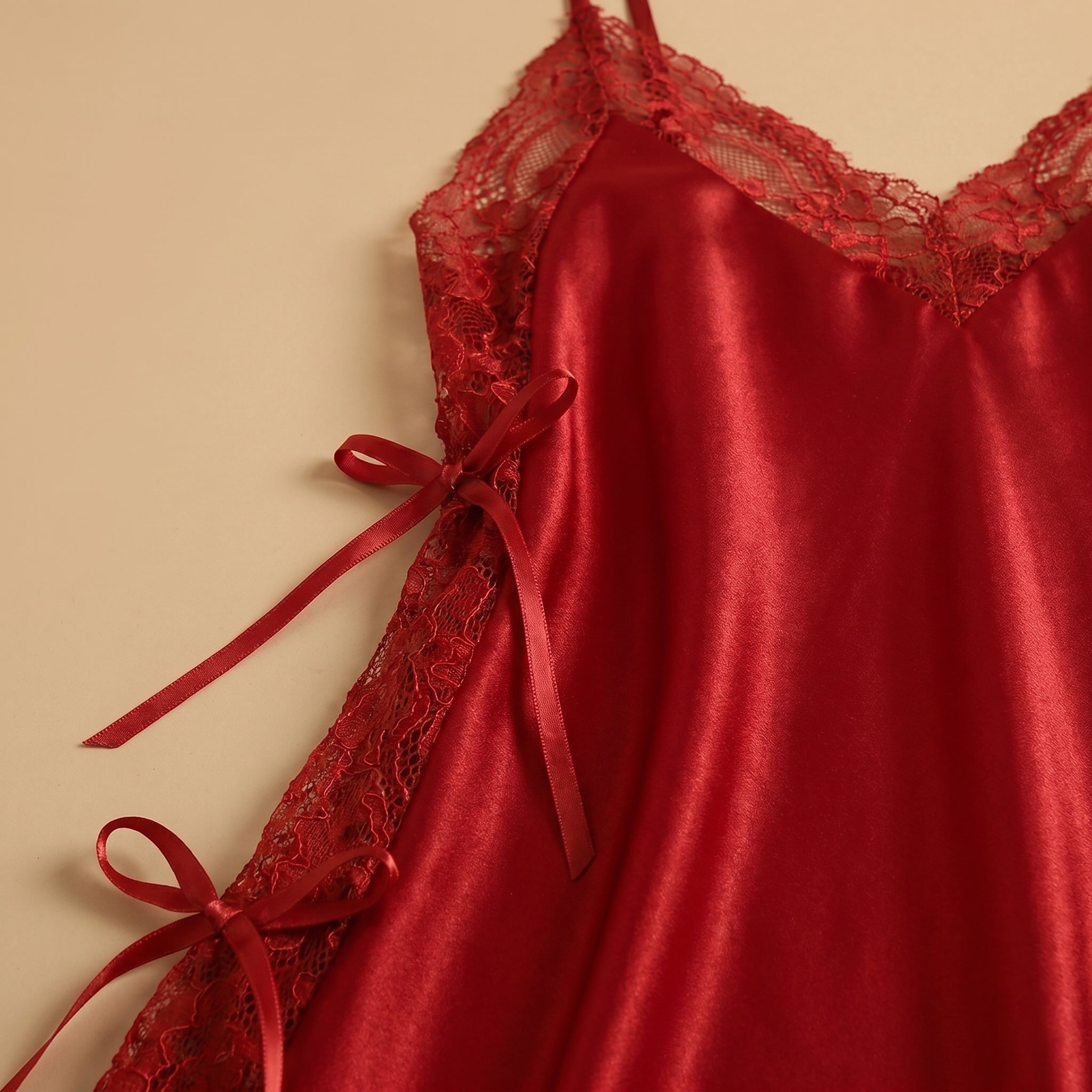 Satin Open-Back Slip Short Dress - Red 1819